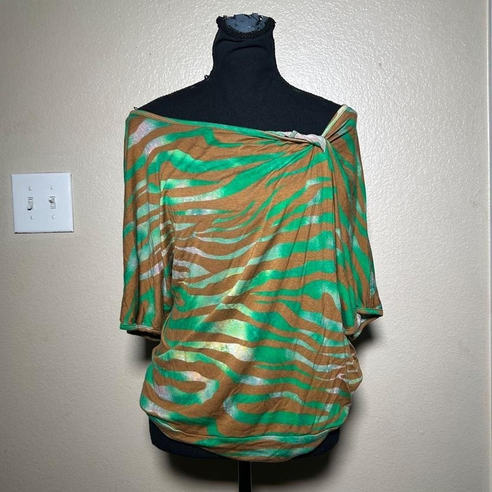 Passports Vintage 2000s Zebra Print Off Shoulder Y2K Top XL Green Brown